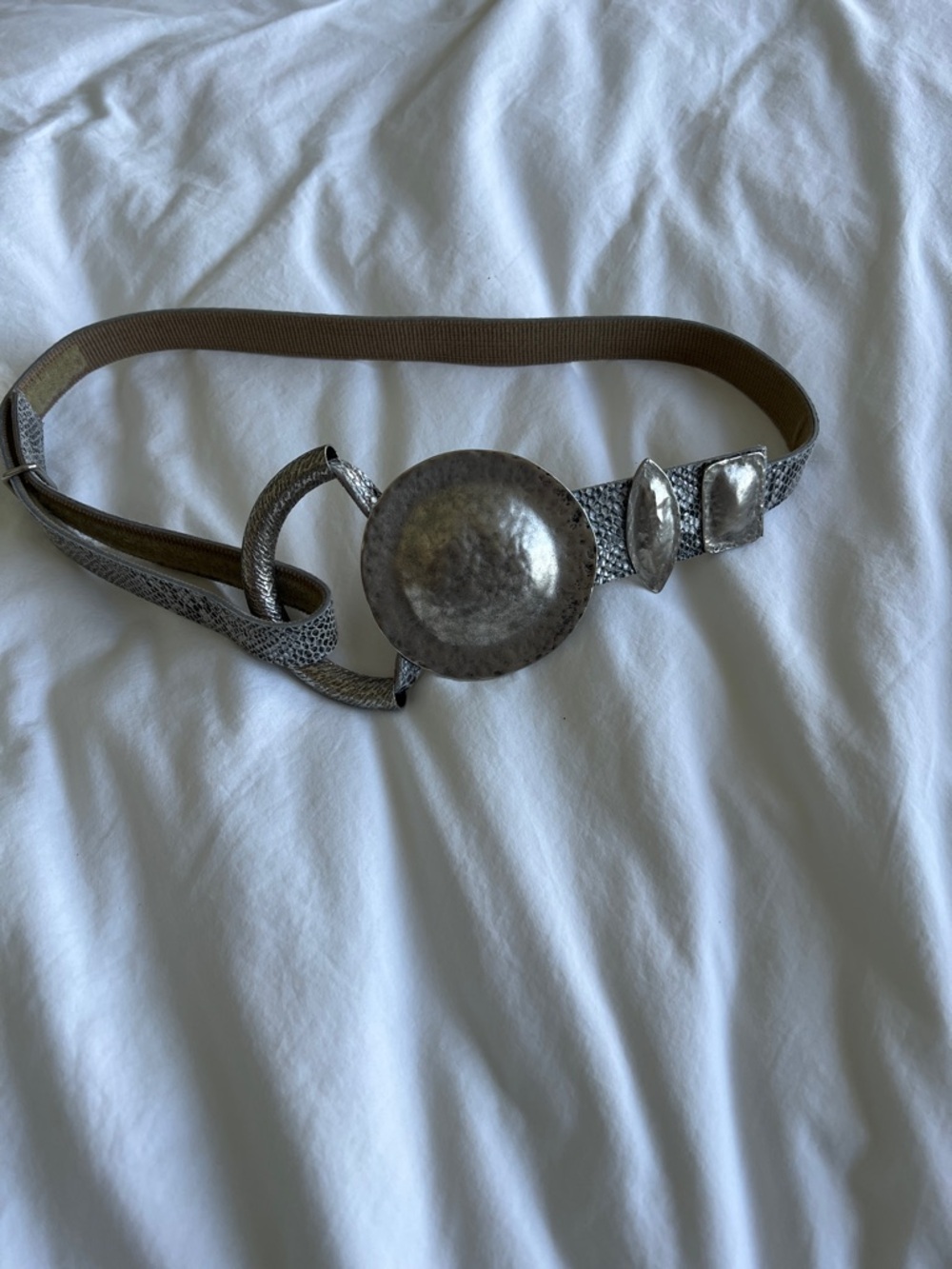 Source Unknown Silver Decorative Oval Buckle Adjustable Belt